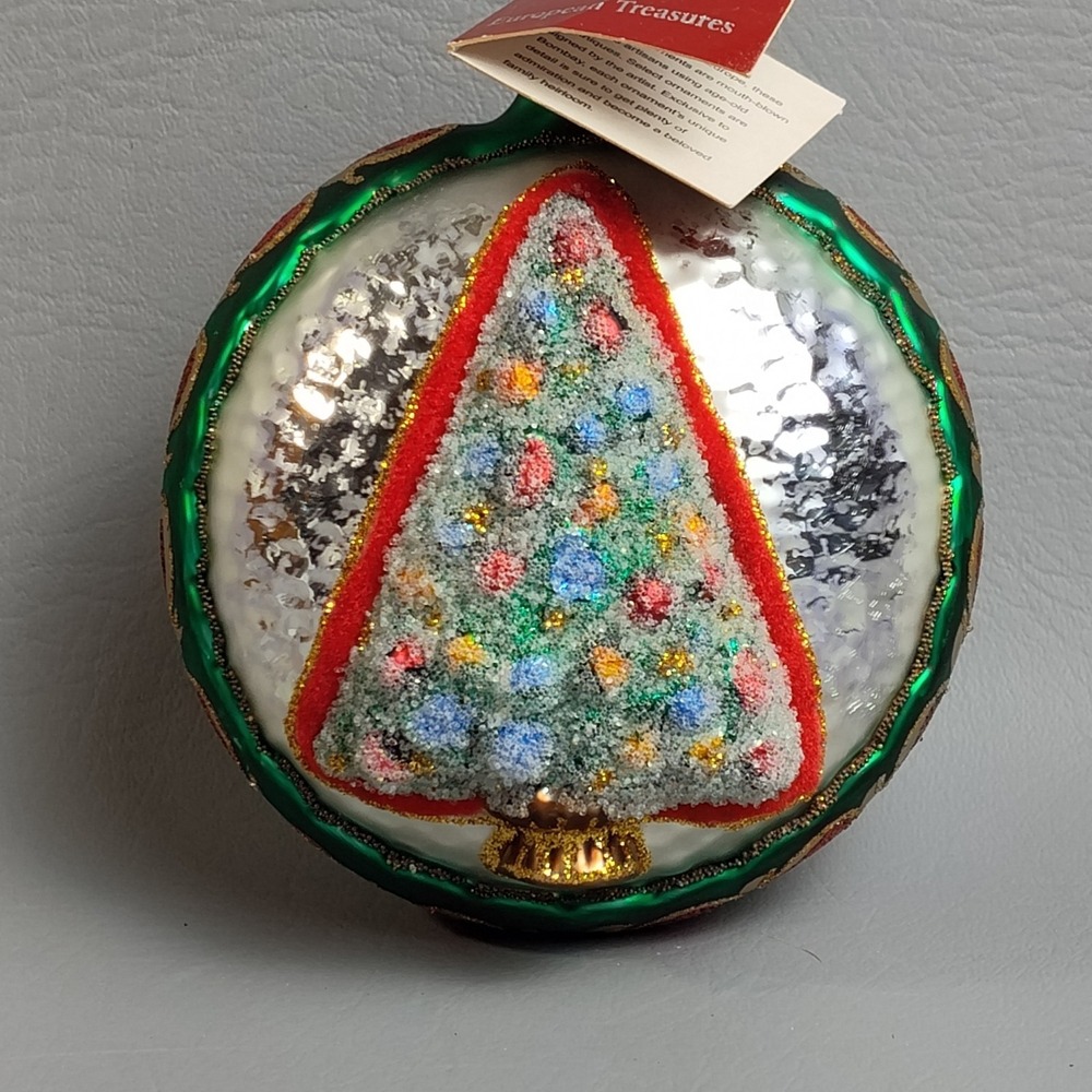 Bombay European Treasures Hand Blown Glass Frosted Christmas Tree Ornament NWT - Picture 3 of 12